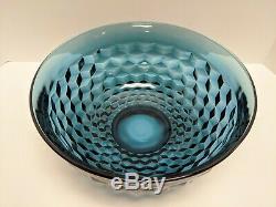 Whitehall Colony Riviera Blue Indiana Glass Cubed Blue Aqua Punch Bowl Rare