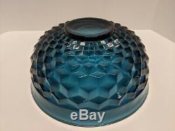 Whitehall Colony Riviera Blue Indiana Glass Cubed Blue Aqua Punch Bowl Rare