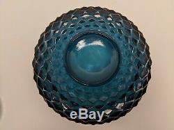 Whitehall Colony Riviera Blue Indiana Glass Cubed Blue Aqua Punch Bowl Rare