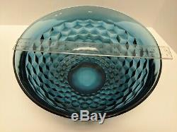 Whitehall Colony Riviera Blue Indiana Glass Cubed Blue Aqua Punch Bowl Rare