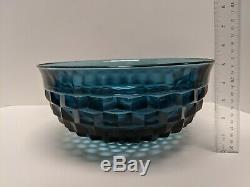 Whitehall Colony Riviera Blue Indiana Glass Cubed Blue Aqua Punch Bowl Rare