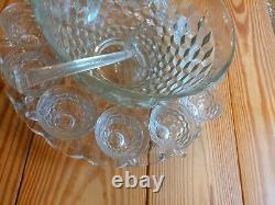 Whitehall Indiana glass 14 Punch Bowl with18 Cups, Ladle and Stand