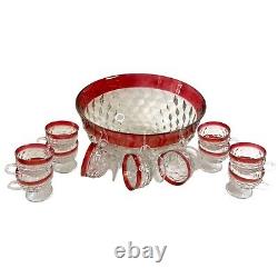 Whitehall Ruby Flash Crystal by Colony Indiana Punch Bowl and Cups 12pc + Hooks