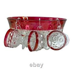 Whitehall Ruby Flash Crystal by Colony Indiana Punch Bowl and Cups 12pc + Hooks