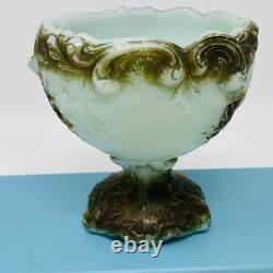 Wild Rose Punch Bowl Set Green Jadite Milk Glass 7 Cups Toy Childs EAPG Antique