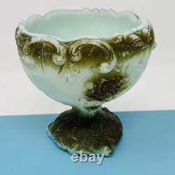 Wild Rose Punch Bowl Set Green Jadite Milk Glass 7 Cups Toy Childs EAPG Antique