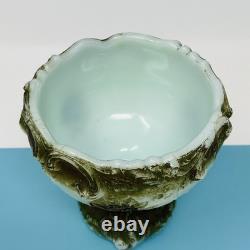 Wild Rose Punch Bowl Set Green Jadite Milk Glass 7 Cups Toy Childs EAPG Antique
