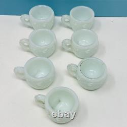 Wild Rose Punch Bowl Set Green Jadite Milk Glass 7 Cups Toy Childs EAPG Antique