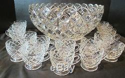 Williamsburg Tiffin Franciscan Punch Bowl FOOTED CUPS 17 pieces Diamond Design
