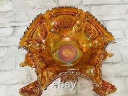 Wow! Vintage 1910s Imperial Glass Company-Ohio Fashion Marigold Punch Bowl Set