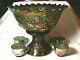 Wreath Of Roses Punch Set, Green, Persian Medallion Interior, Carnival Glass