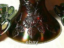 Wreath Of Roses Punch Set, Green, Persian Medallion Interior, Carnival Glass