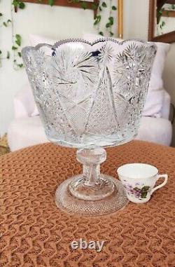 Yasemin Cut Crystal Glass Punch Bowl Pedestal Vase ABP Style Large 10.5 lbs