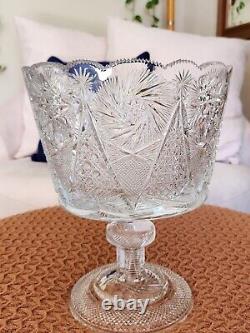 Yasemin Cut Crystal Glass Punch Bowl Pedestal Vase ABP Style Large 10.5 lbs